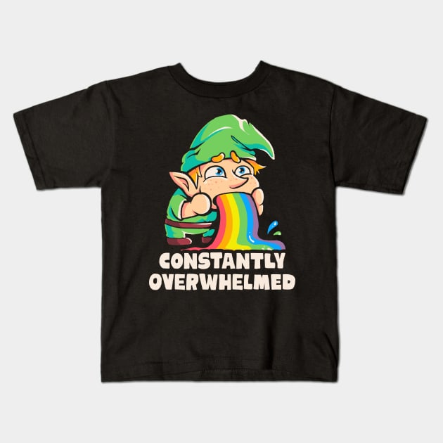 Constantly Overwhelmed - Funny Gnome Rainbow Gift Kids T-Shirt by eduely